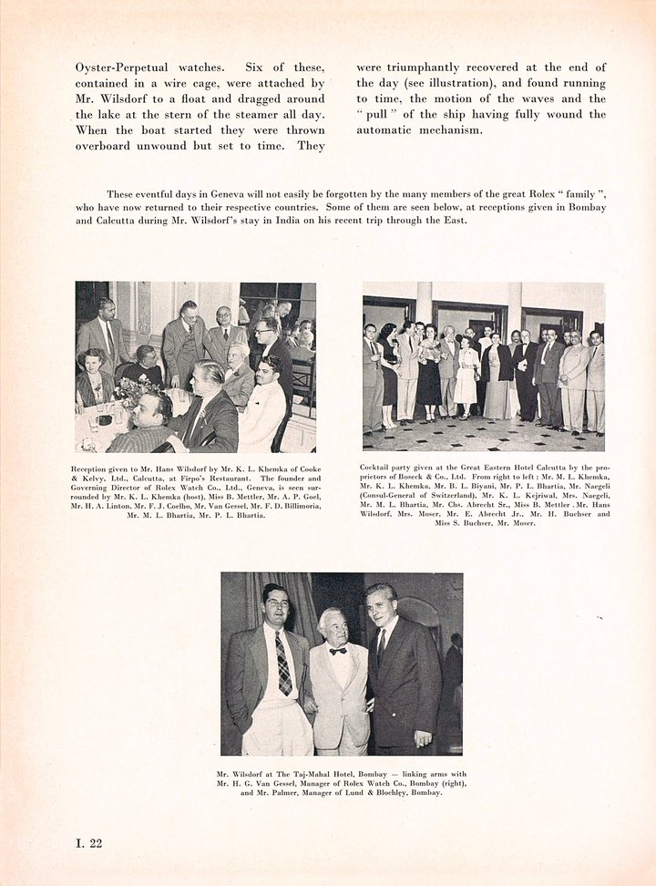 A business trip in 1951 to Calcutta by Hans Wilsdorf, founder of Rolex, accompanied by Hugo Buchser, founder of Europa Star.