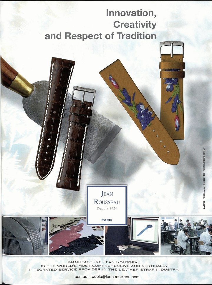  Under Jacques Bordier's management and ownership, the company was renamed Jean Rousseau and shifted its focus to luxury watches. An advertisement published in Europa Star in 2006.