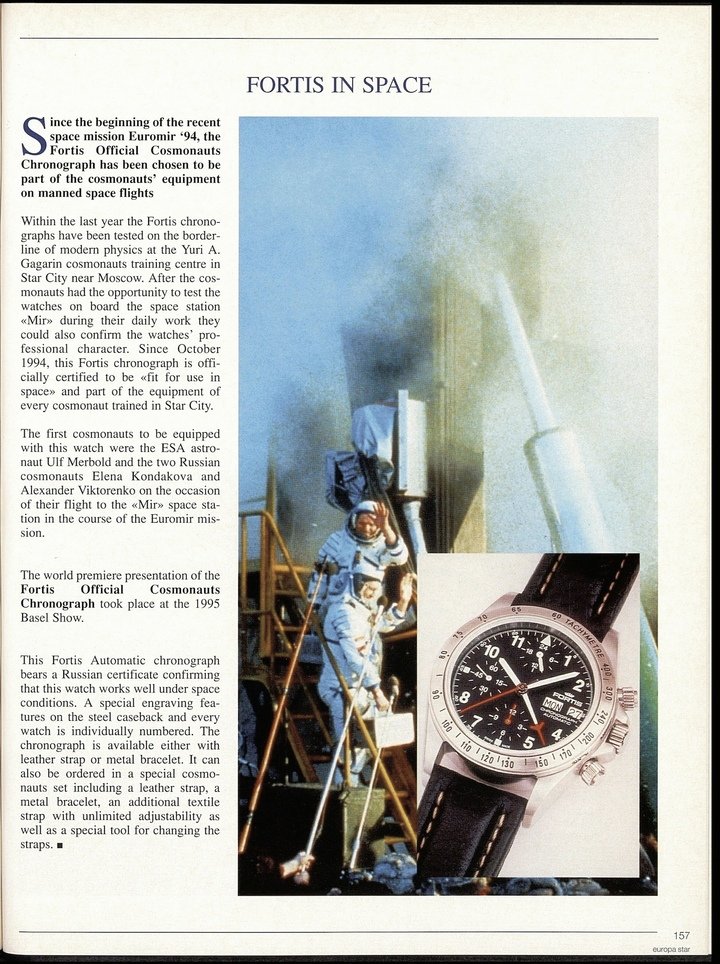 In 1994 the Official Cosmonauts Chronograph was approved to equip astronauts on the Euromir space mission.