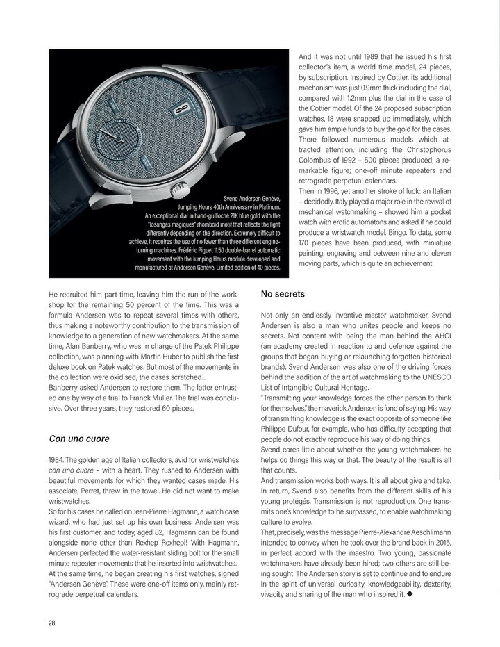 Pierre Maillard's profile of Svend Andersen as a guiding figure for the contemporary independent watch scene, published in Europa Star in 2021.