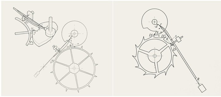 Demonstration models of the detent escapement. John Arnold (1736-1799) and Thomas Earnshaw (1749-1829) disputed its invention and the matter was settled before the English courts. The detent escapement remains popular and was used by self-taught watchmaker Maciej Miśnik, winner of the 2022 Young Talent Competition. Pages 343 and 344.