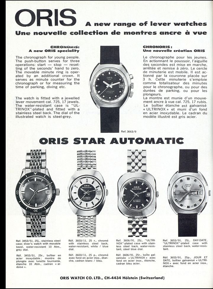 Archives from the 1960s and 1970s in Europa Star covering the launch of the Oris Star, the brand's first lever escapement watch. Under the Statute regime, Oris was forced to use less prestigious pin-lever escapements.
