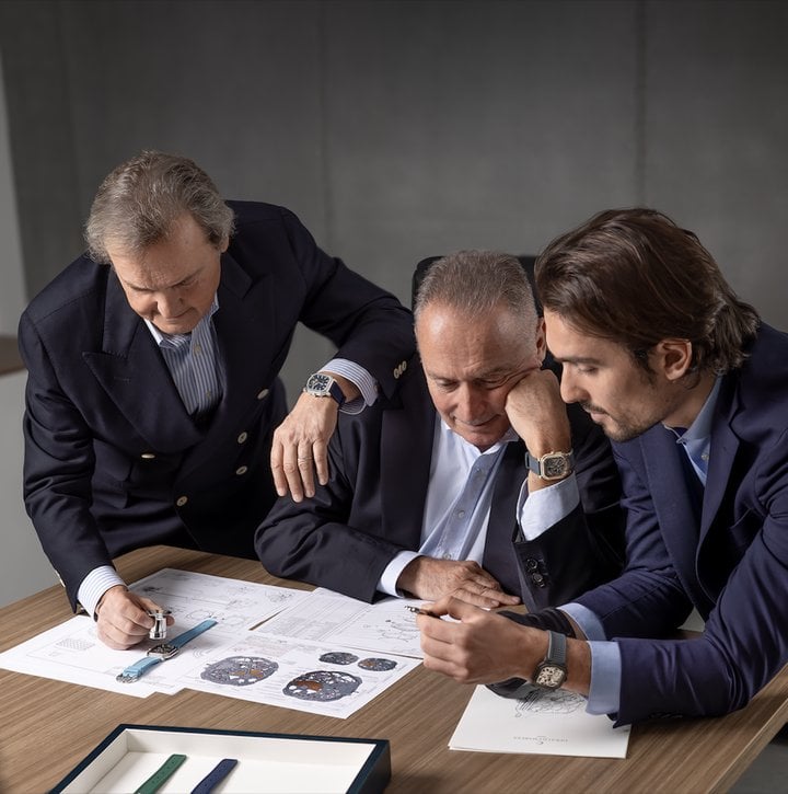 Giampaolo, Franco, and Federico Ziviani represent two generations of entrepreneurs deeply involved in watchmaking.