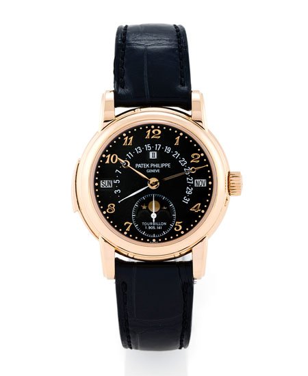 Patek Philippe Ref. 5016 Tourbillon Minute Repeater with Perpetual Calendar, black dial & pink gold (lot 603)