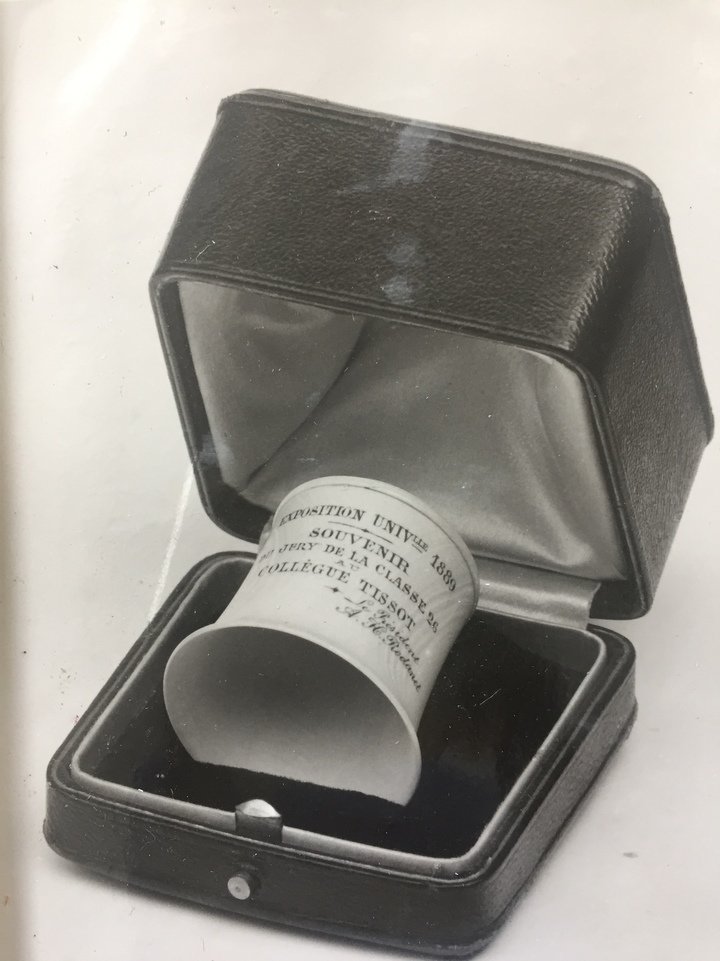 Charles-Emile Tissot's watchmaker's magnifier made of ivory and engraved with a warm message, presented to him by his colleagues at the end of the exposition universelle de Paris, 1878. Tissot Archive.