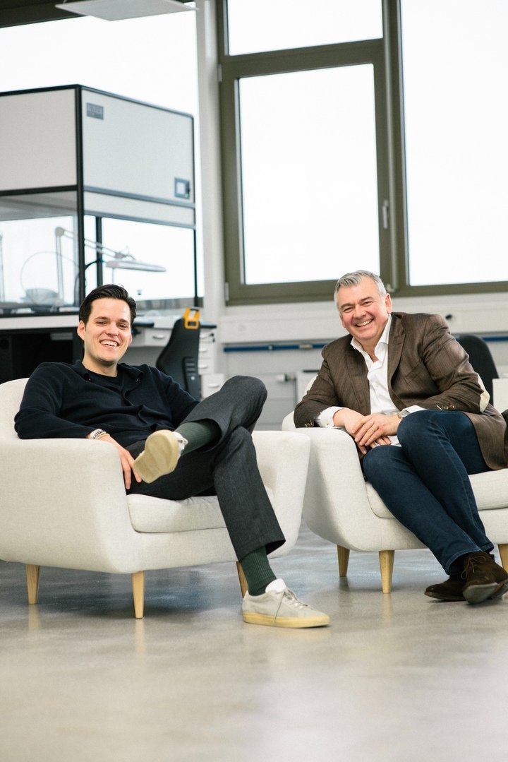 Cédric Joos, brand manager of Hautlence (left), with Guillaume Tetu, co-founder and chairman.