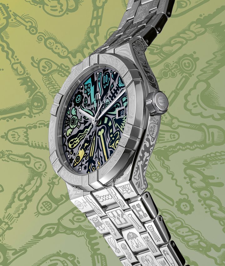 The Aikon Automatic Wotto, limited to 1,000 pieces, is covered with illustrations by British artist Wotto, a leading figure in street art.