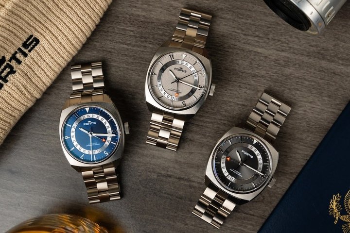 The Vagabond, Fortis's luxury sports model with a grade 5 titanium case and 18k white gold GMT ring.