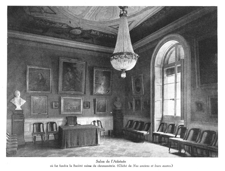 The Palais de l'Athénée, birthplace of the Société Suisse de Chronométrie, featured in the JSH in 1924.