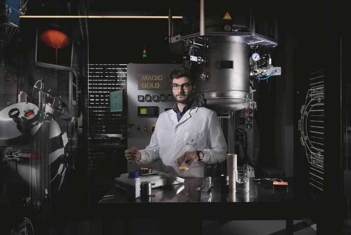 A researcher at the dedicated Magic Gold laboratory of the Hublot manufacture in Nyon, Switzerland