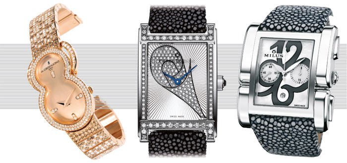 BE EIGHT by de GRISOGONO, SHINY PEBBLES WAVES by Pierre de Roche, APIANA CHRONOGRAPH by Milus