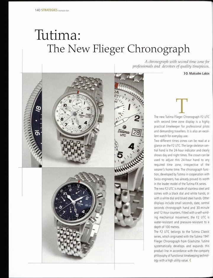 An article on the new Flieger chronograph, published in Europa Star in 2004