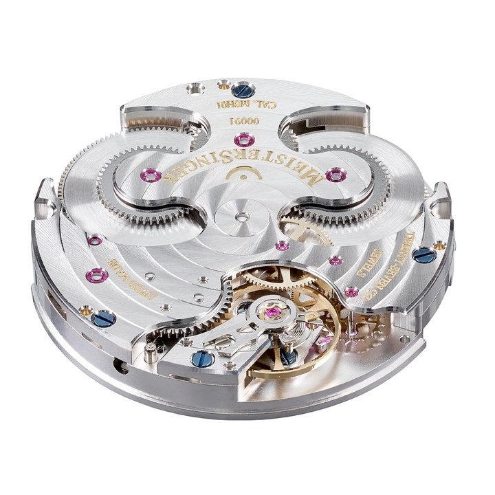 MeisterSinger's in-house MSH01 movement with twin barrels supplying 120 hours of power reserve