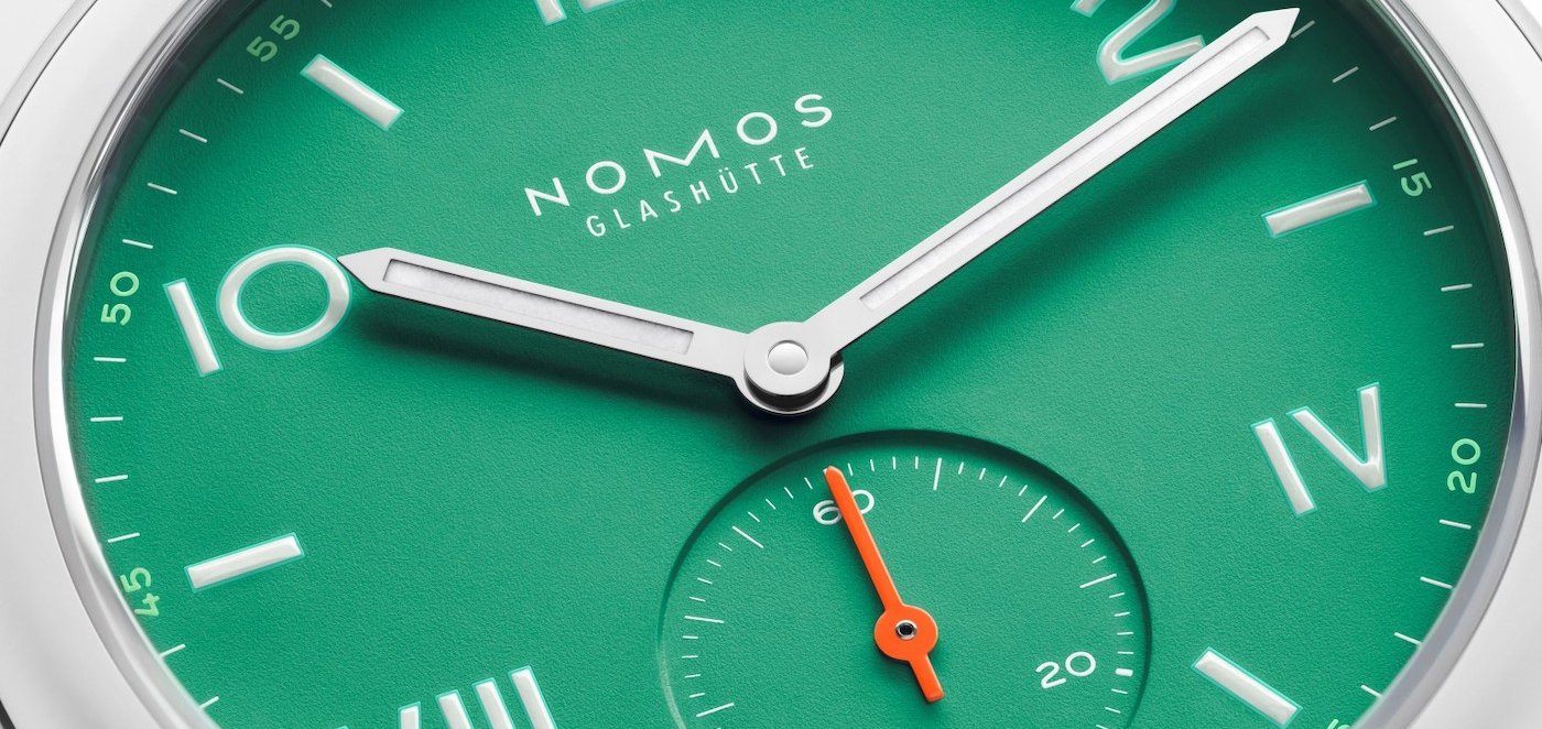 Nomos Glashütte Club Campus in cream coral and electric green