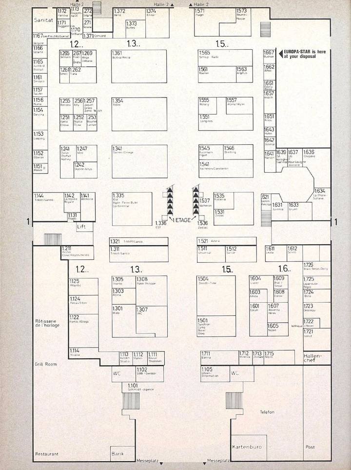 A plan of the Basel Fair in 1975. After the giant stands of the two last decades, will we see a return to more understated luxury in 2021?