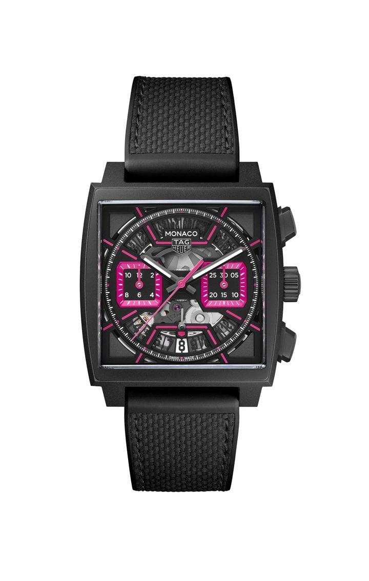 TAG Heuer Monaco Chronograph with pink skeleton dial