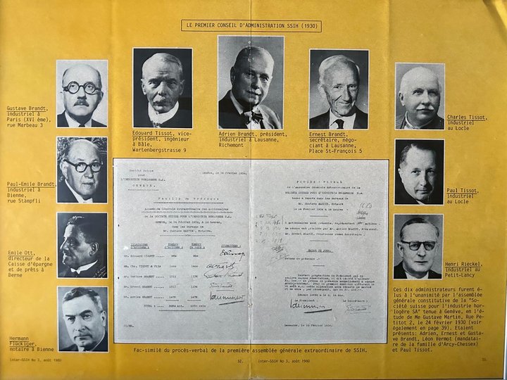 The first SSIH board of directors, made up of Omega and Tissot executives. Luc Tissot archives