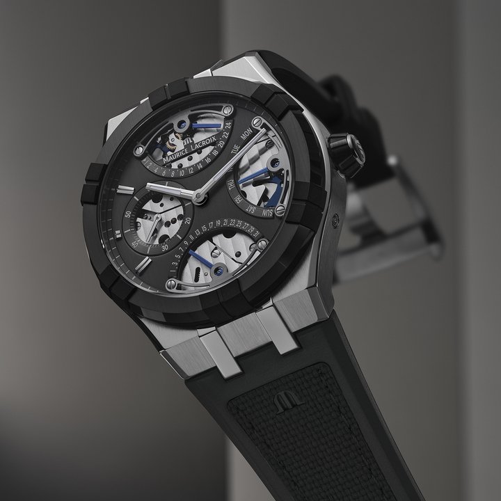 Housed in a 43mm stainless steel case, uniting brushed and polished surfaces, the AIKONIC Master Triple Retrograde is fitted with a ceramic bezel endowed with the AIKON's six double-width arms, a design that is also celebrated with the ceramic crown. Ceramic is scratchproof and won't fade when exposed to UV light, ensuring the beauty of the watch will never diminish.