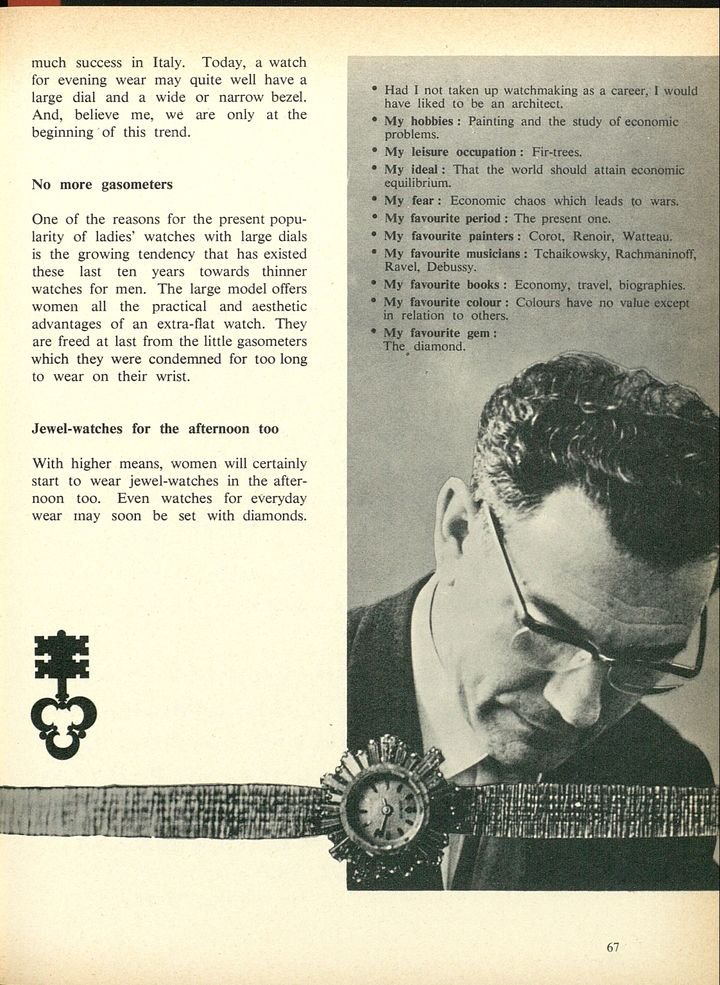 A rich and fascinating interview with René Bannwart, founder of Corum, published in Europa Star in 1963. After roles at Patek Philippe and Omega, he can be regarded as the first watch designer to launch his own brand in 1955 - an approach that many have since followed.